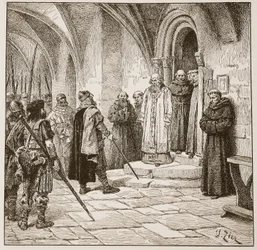 Swein exigindo resgate, ilustração de "A Igreja da Inglaterra: uma história para o povo" por HDM Spence-Jones, pub. c.1910 (foto sépia)