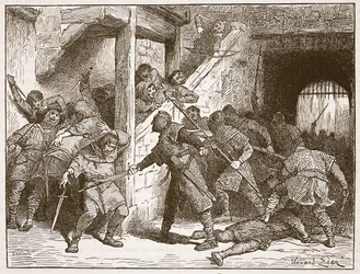 O tumulto em Dover, ilustração de "História Ilustrada de Cassell da Inglaterra" (foto sépia)