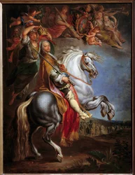Retrato equestre de François III (1708-1765), Duque de Lorena, então Imperador Germânico e Grão-Duque da Toscana, Esposa de Marie Therese da Áustria (1717-1780) Pintura de François Eisen (1695-1778)
