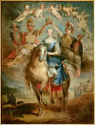 Retrato equestre de Marie Therese (Marie-Therese) da Áustria por Habsburg Lorraine (1717-1780), Rainha da Hungria Pintura por François Eisen (1695-1778) 1757. Nancy, musee historique lorrain - Retrato equestre de Maria Theresa (Maria-Theresa) da Áustria