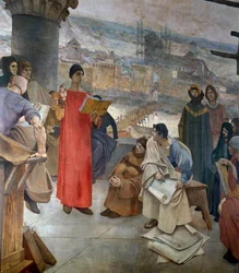 Abelard e a sua escola na montanha Sainte Genevieve, em Paris. O mestre Pierre Abailard (ou Pierre Abeilard