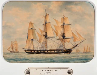 A corveta Fauvette, de François Roux (1811-1882), aguarela, França