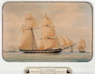 A escuna La Gazelle, de François Roux (1811-1882), aguarela, França