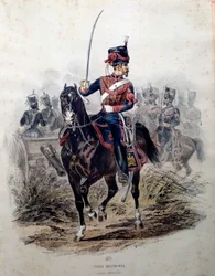 Soldado da Guarda Imperial a cavalo. Litografia de François Lalaisse (1812-1884) 1860 Paris, Artes Decorativas