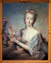 Retrato de Madame du Barry como Flora (Jeanne Becu, condessa ou Madame de Barry, 1743-1793) - Pintura de Francois Hubert Drouais (1727-1775)