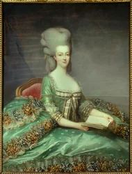 Retrato de Maria Antonieta (1755-1793), rainha de França. Este retrato foi oferecido pela rainha ao seu confessor em 1781. Pintura de François Hubert Drouais (1727-1775), século XVIII, coleção particular