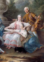 A família de Louis François du Bouchet, Marquês de Sourches e Grand Prevot de France Detail. Pintura de François Hubert Drouais (1727-1775) 1756 Sol. 3,24 x 2,84 m