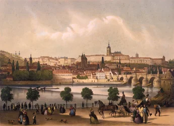 Vista do quarteirão e do Castelo de Praga Hradcany, c.1845