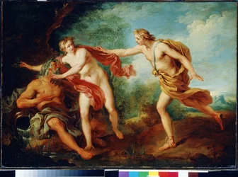 Apolo e Dafne com o seu pai, o deus-rio Peneu. Pintura francesa do século XVIII. Museu Estatal da Quinta de Arkhangelskoye, Moscovo