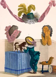 Desenhos para chapéus, gravados por Dupin, placa no.325 de &39;Galeries des Modes et Costumes Français&39;, 1780