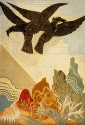 A Odisseia de Homero: as águias do presságio, gravada por Theo Schmied, 1930-33, litografia a cores