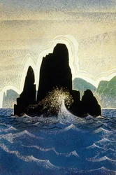 A odisséia por Homero: a rocha de Gortyne, gravada por Theo Schmied, 1930-33 cor litho