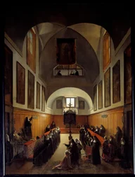 Levar a roupa de uma jovem de Albano no coro do convento de Santa Clara, em Roma. Pintura de François Marius Granet (1775-1849)