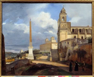 Vista do Trinite des Monts (Trinita dei monti) e Villa Medicis em Roma Pintura de François Marius Granet (1775-1849) 1808 Sol. 0,48 x 0,61 m