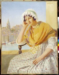 Madame Contencin no terraço quai de Rive-Neuve em Marselha. Pintura de François Marius Valere Bernard (1860-1936), Menção obrigatória: Fundação da coleção a respeito de Provence, Marselha.