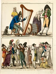 Caricatura de Ossian moderno e de cantores de rua, de François Nicolas Martinet, gravura