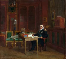 Luís XVIII (1755-1824) no seu estúdio nas Tulherias (óleo sobre tela)