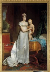 Retrato da Impressora Marie Louise (1791-1847) e do Rei de Roma Pintura de François Gerard (1770-1837) 1813. Dim. 2,40 x 1,62 m. Versalhes, Musee du Chateau - Retrato da Imperatriz Maria Luísa (1791-1847) e do Rei de Roma. Pintura de Franco