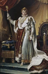 Retrato do imperador Napoleão I Bonaparte 1769-1821 com as suas vestes de coroação, cerca de 1804