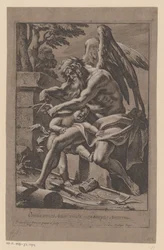 Tijd knipt de vleugels van Amor O amor conquista tudo, o amor logo conquista o tempo (título no objeto)