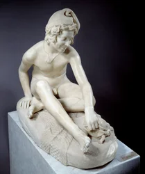 Jovem pescador napolitano a brincar com uma tartaruga. Escultura em mármore de François Rude (1784-1855), 1831, Paris, Museu do Louvre