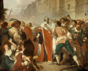 A Guarda dos Selos Mathieu Mole (1584-1656) resistente ao faccioso durante o dia das barricadas durante a Fronde em 27 de agosto de 1648 A multidão enfurecida exige a libertação de Pierre Broussel preso por causa de sua oposição aos novos impostos proposto