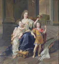 Duquesa de la Ferte com o Duque da Bretanha e o Duque de Anjou (Luís XV) c.1712 (óleo sobre tela)