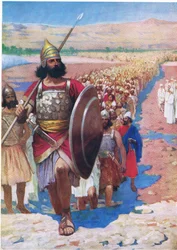 Atravessando o Jordão, do Livro de Gravuras da Bíblia publicado por Thomas Nelson, c.1950