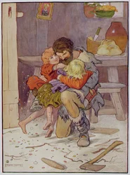Hansel e Gretel retornam, ilustração de "O Belo Livro de Rimas Infantis, Histórias e Imagens", de Frank Adams, publicado por Blackie und Son.