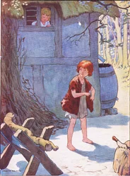 Hansel encheu seu bolso com pedras, de Hansel e Gretel publicadas por Blackie & Son Limited, c.1940