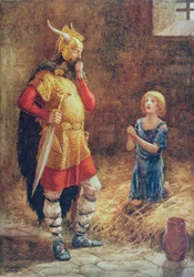 Havelock pede misericórdia de Godard, de "Havelock, o Dinamarquês", ilustrado em "Histórias de crianças dos poetas", de M. Dorothy Belgrave e Hilda Hart.