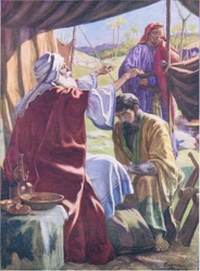 Jacob obtendo a bênção, de The Bible Picture Book publicado por Thomas Nelson, c.1950 (cor litho)