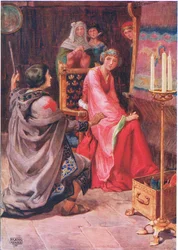 "O Peregrino e a Rainha" de "The Staff Scrip", de Dante G. Rossetti (1828-82) ilustrado em 