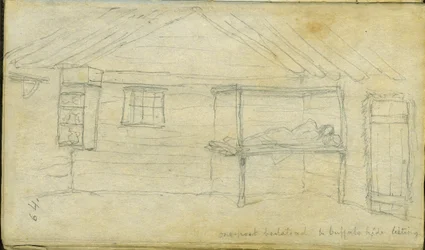 One-post bedstead e buffalo hide listagem, 1851