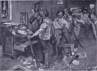 Respeitado até mesmo pelos inimigos: um incidente de um ataque aos bôeres em Natal, ilustração de After Pretoria: The Guerilla War, 1902