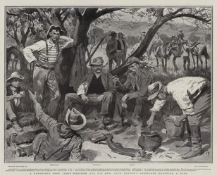 Um Notorious Boer Train-Wrecker e seus homens, Commando de Jack Hinton desfrutando de um descanso