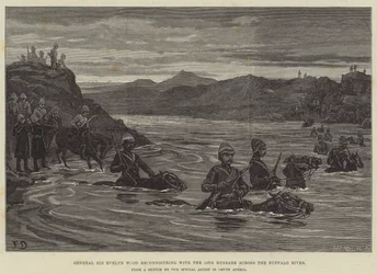 General Sir Evelyn Wood, reconhecendo os 15º hussardos do outro lado do Rio Buffalo