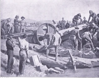 Colocando uma arma em um lugar desagradável, ilustração de After Pretoria: The Guerilla War, 1902