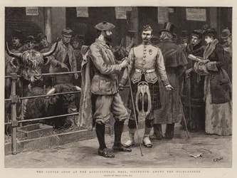 O Show de gado no Salão Agrícola, Islington, entre os Highlanders