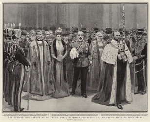 O Serviço de Ação de Graças em São Paulo, Suas Majestades, subindo o Corredor Central até seus assentos