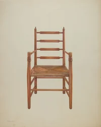 Cadeira, pinho com assento de junco, c.1939 (guache sobre papel)