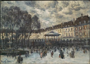 La Place des Vosges un jour de musique - Praça de Vosges, Paris, dia de um concerto ... (pintura sobre tela)