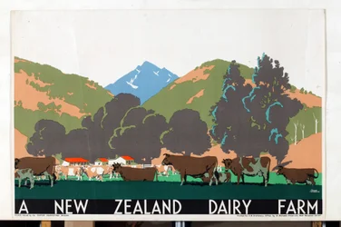 Uma exploração leiteira da Nova Zelândia, da série "Buy New Zealand Produce" [6319386] (litografia a cores)