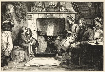 Uma família "dickensiana" reunida à volta de uma lareira.