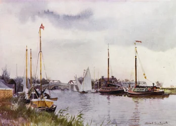 Norfolk Broads: Em Potter Heigham (cor litho)