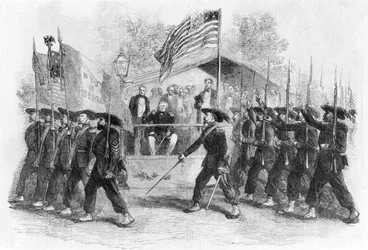 Marcha da "Guarda Garibaldi" perante o Presidente Lincoln, 1861-1865 (c1880)