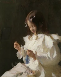 Retrato de uma criança a coser