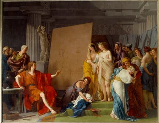 O pintor Zeuxis (ou Zeuxippos, pintor grego, 464-398 AC) escolhendo para modelo as mais belas raparigas da Pintura Crotone de François Andre Vincent (1746-1816) Sun. 3,2x4,1 m