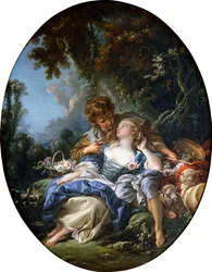 Um pastor e uma pastora em Dalliance em uma paisagem arborizada, 1761