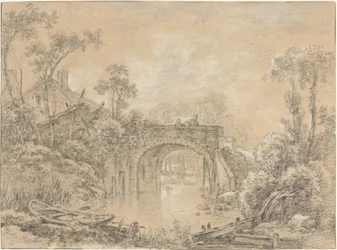 Paisagem com uma ponte rústica